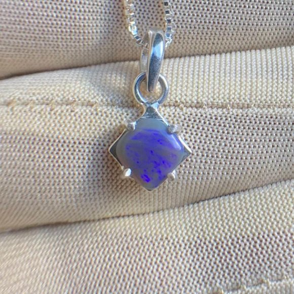 Blue Jazz Lightning Ridge Australian Opal Necklace .925 Sterling Silver Vintage - Picture 5 of 6